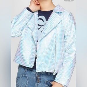 Disney Frozen II Sequin blue iridescent moto jacket sz 14/16 XL